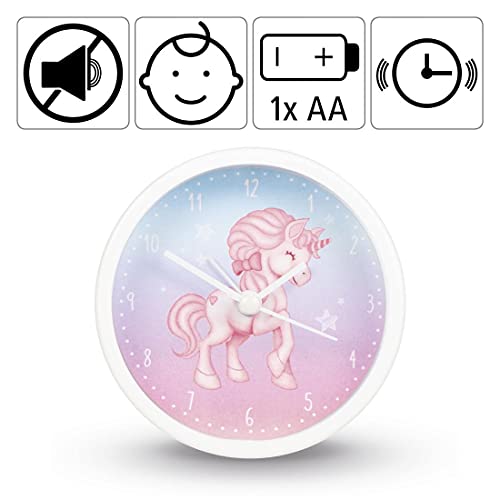 Hama Despertador infantil "Magical Unicorn" sin tic tac, reloj infantil con diseño de unicornio para niñas, despertador con pilas, ideal también como reloj de aprendizaje, color rosa/azul