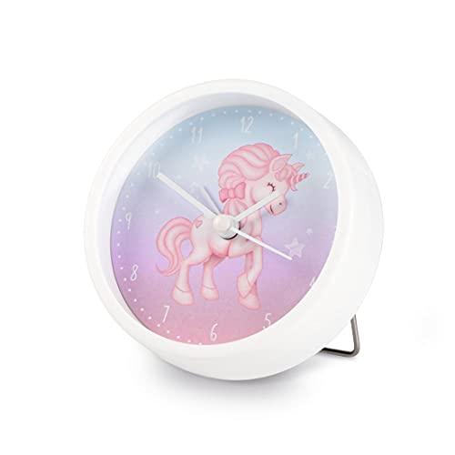 Hama Despertador infantil "Magical Unicorn" sin tic tac, reloj infantil con diseño de unicornio para niñas, despertador con pilas, ideal también como reloj de aprendizaje, color rosa/azul