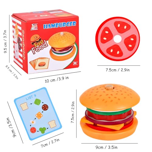 Hamburguesa de Madera Apilar Juguetes, Cocina Juguete Madera Pan Apilamiento Puzzle Juegos Educativos Niños Juguete Comida Accesorios Regalos para Niño y Niña 2+ Años (Hamburguesa)