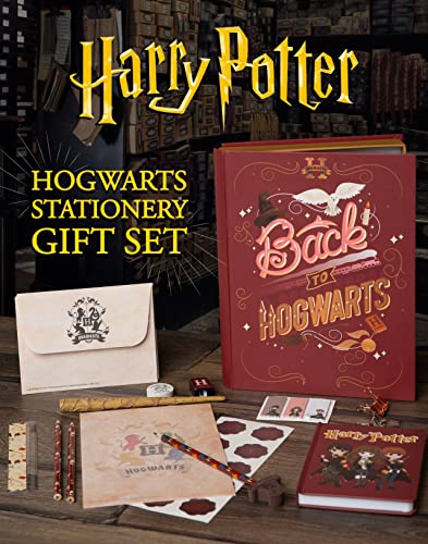 Harry Potter Set de Papelería, Juego Escritura Hogwarts, Incluye Cuaderno, Sobres, Papel, Pegatinas, Bolígrafo Varita, Clips, Goma, Sacapuntas, Caja, Regalos Harry Potter Niños y Adolescentes