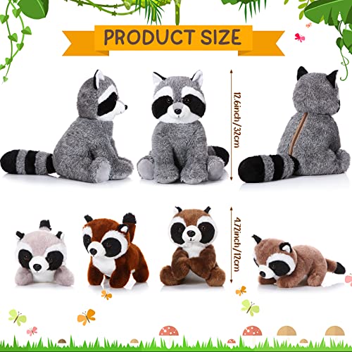 Harrycle Set de 5 Mapaches de Peluche Suaves, 32 cm Muñeco de Mapache de Mamá Adorable con 4 Animales de Peluche de Mapache de Bebés Lindos en Su Barriguita para Niños Regalos Cumpleaños