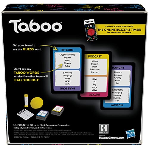 Hasbro Gaming Taboo - Juego clásico de adivinanzas de palabras para adultos y adolescentes, juego de mesa para más de 4 jugadores a partir de 13 años