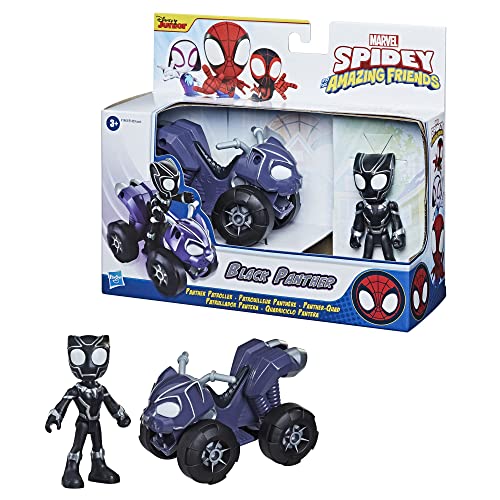 Hasbro Marvel - Figura de acción de Black Panther y vehículo Patrulla de Panther de Marvel Spidey and His Amazing Friends, para niños a Partir de 3 años