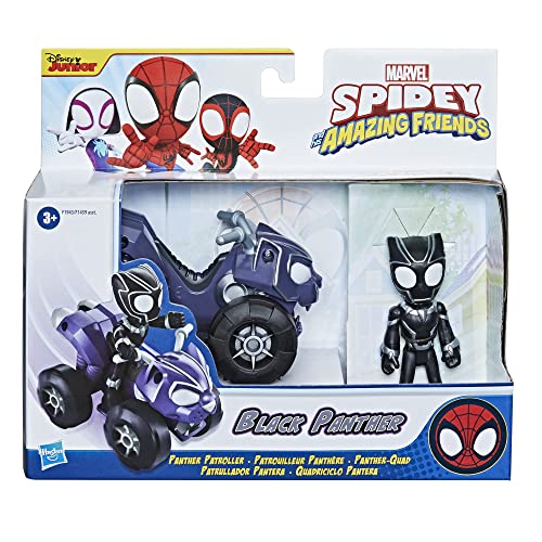 Hasbro Marvel - Figura de acción de Black Panther y vehículo Patrulla de Panther de Marvel Spidey and His Amazing Friends, para niños a Partir de 3 años