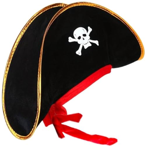 Hatstar Juego de piratas para niños, sombrero con lazo rojo y calavera, telescopio, bolsa para monedas y parche en el ojo, accesorio para el disfraz de pirata, para niños y niñas, para carnaval