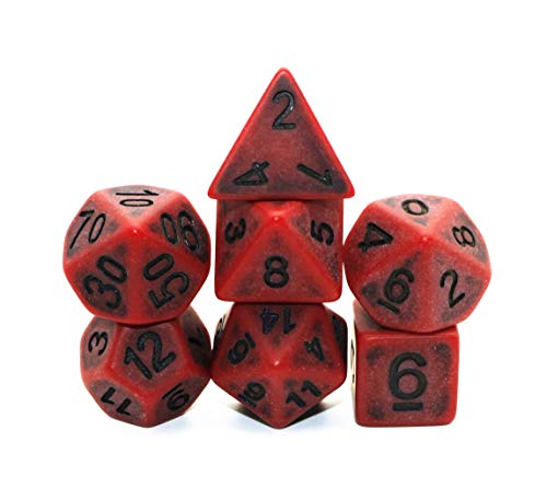 HD Dais DND Juego de dados poliédricos Antiguos RPG Juego de dados para mazmorras y dragones (D&D) Pathfinder MTG Juego de rol Juego de mesa Dados 7-Die Set (rojo oscuro)