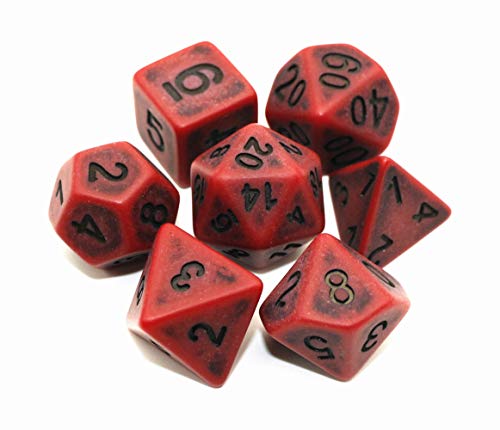 HD Dais DND Juego de dados poliédricos Antiguos RPG Juego de dados para mazmorras y dragones (D&D) Pathfinder MTG Juego de rol Juego de mesa Dados 7-Die Set (rojo oscuro)