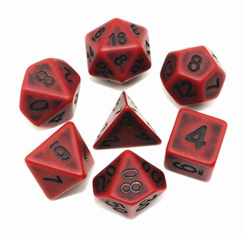 HD Dais DND Juego de dados poliédricos Antiguos RPG Juego de dados para mazmorras y dragones (D&D) Pathfinder MTG Juego de rol Juego de mesa Dados 7-Die Set (rojo oscuro)