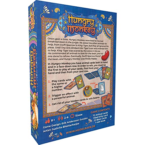 HeidelBÄR Games Hungry Monkey - Juego de cartas - El juego de cartas familiar inteligente y fácil justo fuera de la selva - para 2 a 6 jugadores, a partir de 8 años, 15 minutos