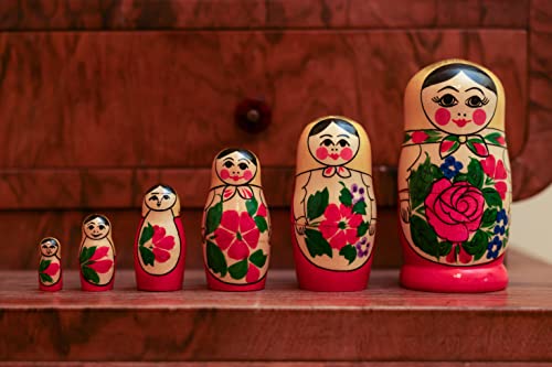 Heka Naturals Semyonov Muñecas de Anidación | Set de 6 (13 cm) Muñecas de Madera Matrioska - Tradicional Babushka Decoración Hogar, Juguetes de Madera, Hechos a Mano