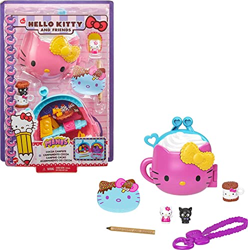 Hello Kitty Cofre con forma de taza de chocolate caliente con muñecos y accesorios de juguete (Mattel GVB29)