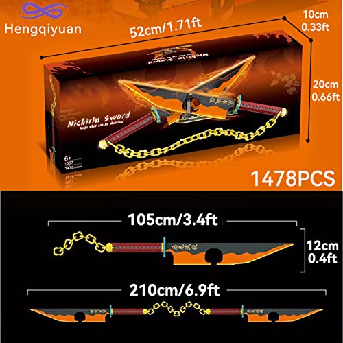 Hengqiyuan DIY Ensamblar Modelo de Bloques de Construcción, Cosplay Demon Slayer Sword Toy Anime Fans Gift, con 2 Espadas, 1 Cadena y 1 Soporte, Compatible con Lego,Nichirin