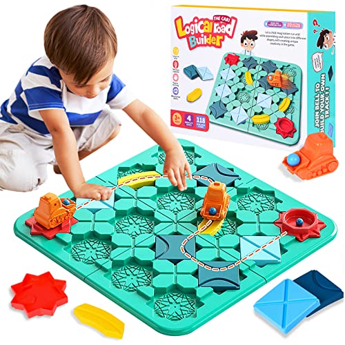 Hereneer Juego de Mesa de Laberinto de Construcción de Carreteras Niños, Logical Road Builder Board Game con Auto y Canicas, Juegos de Tablero Puzles Juguetes para Niños 4 a 10 Años, 118 Desafíos