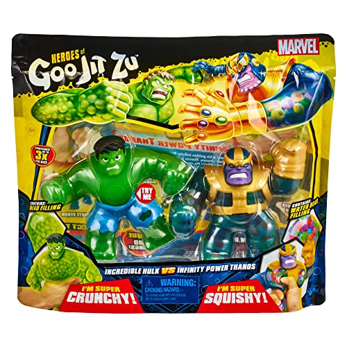 Heroes of Goo Jit Zu Marvel Versus Pack - Hulk vs Thanos, Squishy, Stretchy, Gooey Heroes, Perfect Christmas/Birthday Present For 4 To 8 Year Olds, Squishy, Stretchy Tactile Play