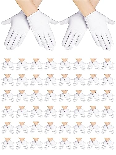 Hestya 50 Pares de Guantes Blancos de Niños para Disfraz Halloween Guantes de Algodón Infantiles Guantes Formales de Muñeca Accesorios para Niñas Fiesta Cosplay Carnaval, 5,9 x 2,95 Pulgadas