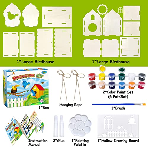 Heyzeibo Casitas para Pajaros Exterior - Juego de Bricolaje de 2 Piezas para Niños para Construir y Pintar, Caja de Pájaros para Manualidades Niños, Regalos de Pascua para Niñas, Niños Pequeños