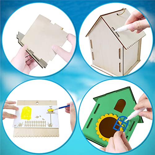 Heyzeibo Casitas para Pajaros Exterior - Juego de Bricolaje de 2 Piezas para Niños para Construir y Pintar, Caja de Pájaros para Manualidades Niños, Regalos de Pascua para Niñas, Niños Pequeños