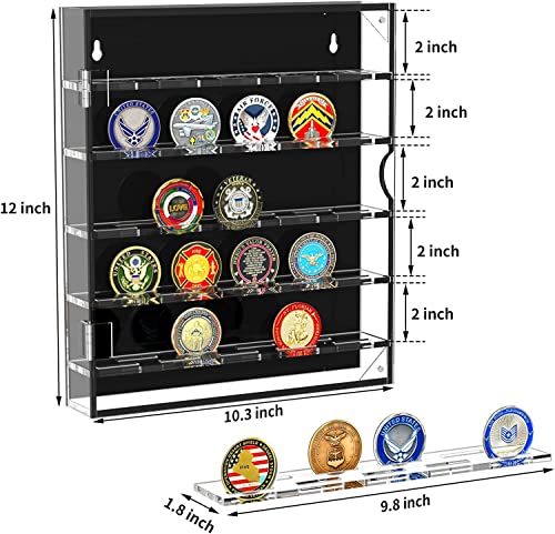 HHUXIUE Vitrina de pared para monedas de desafío, soporte de monedas de desafío militar acrílico con estantes extraíbles y puerta magnética, caja de monedas para 45 medallas militares,Transparente