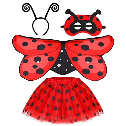 Hifot Disfraz de Mariquita para niña 4 Pieza,Disfraz Ladybird Falda Tutu de Lunares Wings,Mariquita de la Bailarina de Carnaval Disfraz