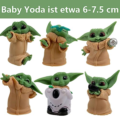 Hilloly 6 Piezas Baby Yoda Figuras, Mandalorian Figuras Baby Yoda Grogu War Stras Figuras Decoración Pastel Cumpleaños Modelo de Acción 6~7.5cm Juguetes para niños