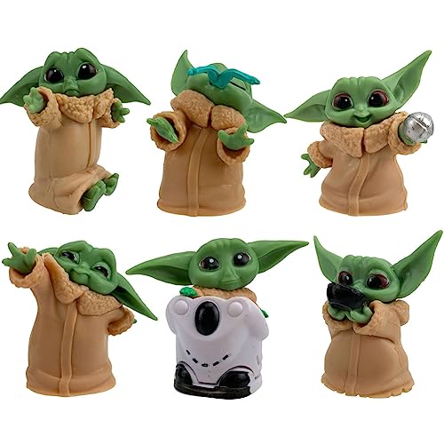 Hilloly 6 Piezas Baby Yoda Figuras, Mandalorian Figuras Baby Yoda Grogu War Stras Figuras Decoración Pastel Cumpleaños Modelo de Acción 6~7.5cm Juguetes para niños