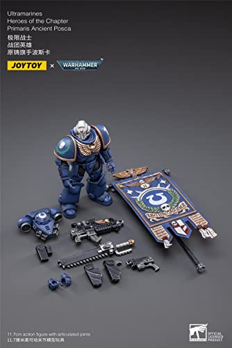 HiPlay JoyToy × Warhammer 40K - Juego completo de figuras de acción de ciencia ficción a escala 1/18, Ultramarines Heroes of The Chapter Primaris Ancient Posca