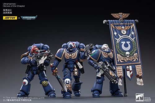 HiPlay JoyToy × Warhammer 40K - Juego completo de figuras de acción de ciencia ficción a escala 1/18, Ultramarines Heroes of The Chapter Primaris Ancient Posca