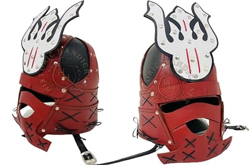 HISTORIC HANDICRAFT Casco Samurai de cuero | Casco japonés de cuero de | Casco medieval de armadura samurái para Halloween