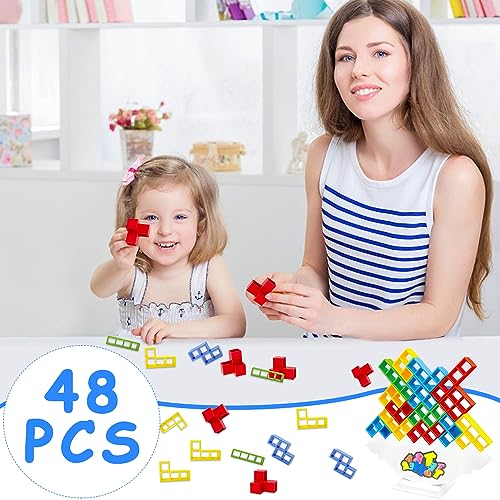 HIULLEN 48 Piezas Tetris Balance Toys,Tetra Tower Juego para Niños,Bloques de apilamiento Juego de Equilibrio,Pila Bloques Juegos Regalos,Tetris Balance Tower Tower…