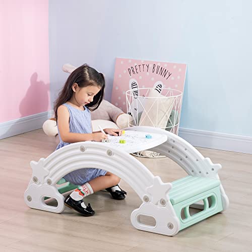 HOMCOM Balancín Mecedora para Niños de +18 Meses Balancín Infantil Multiuso Mesa y Silla Infantil con Reposabrazos 100x54x42 cm Gris