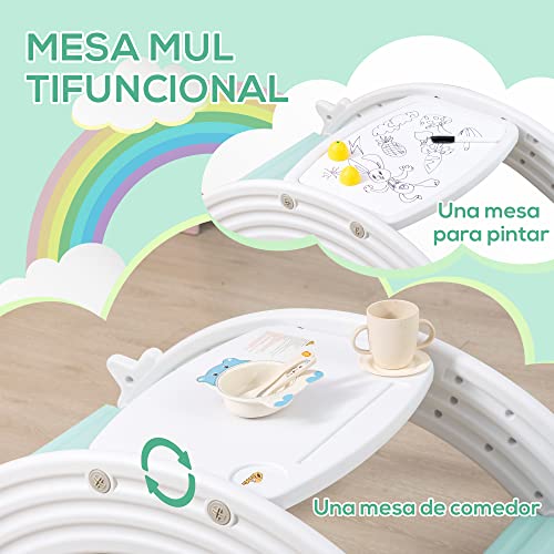 HOMCOM Balancín Mecedora para Niños de +18 Meses Balancín Infantil Multiuso Mesa y Silla Infantil con Reposabrazos 100x54x42 cm Gris