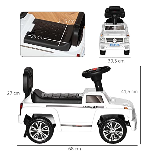 HOMCOM Coche Correpasillos para Bebé de 18-36 Meses Coche sin Pedales con Faros Música Bocina Compartimento de Almacenaje y Respaldo Alto 68x30,5x41,5 cm Blanco