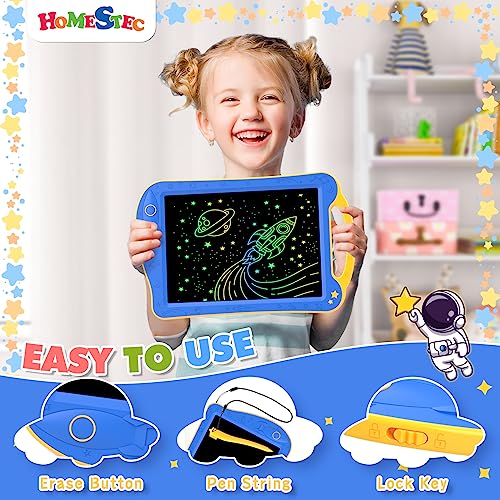 HOMESTEC AstroDraw Tableta escritura color - juguetes niños 2 3 5 6 años, pizarra mágica infantil no parar de dibujar, juegos educativos para niños y niñas de 2+ años tablero de dibujo (Azul/Amarillo)