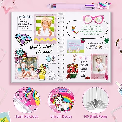 homicozy Scrapbook kit para Niñas de 4 a 14 Años, Papelería con Accesorios de Unicornio, Regalos de Papelería para Adolescentes, Juegos de Atesanía para Niñas, Regalos de Cumpleaños,Escolares