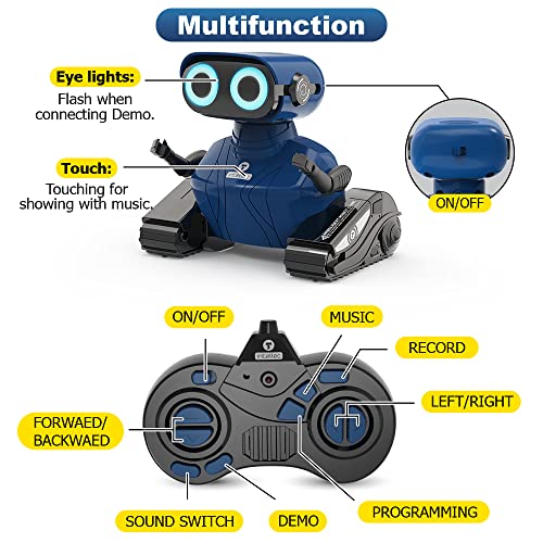 HONGCA Robot de Juguete Teledirigido 2.4GHz Juguete Control Remoto para Niños con Ojos LED Brillantes, Sonidos Divertidos y Movimientos de Baile, Dispone de Batería Recargable [Edad 4-7 Años] - Azul