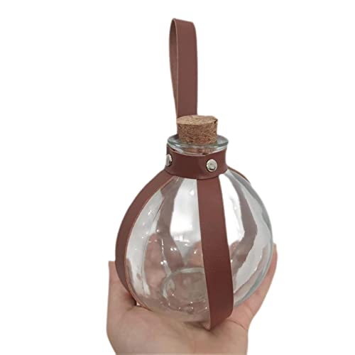 Houssem poción mágica Oscura,Botellas Cristal esféricas Mago Transparente con cinturón Cuero Medieval - Accesorio Disfraz poción Corcho mágico Oscuro Bruja