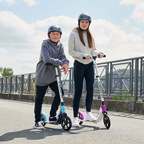 HUDORA BigWheel 205 Pure Scooter - Patinete para niños y Adultos a Partir de 6 años - Patinete Urbano hasta 100 kg - Plegable y Regulable en Altura - Azul - 14318