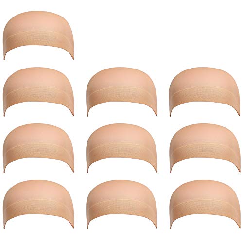 HUI JIN Gorras de peluca elásticas de nailon, 10 unidades (Beige)