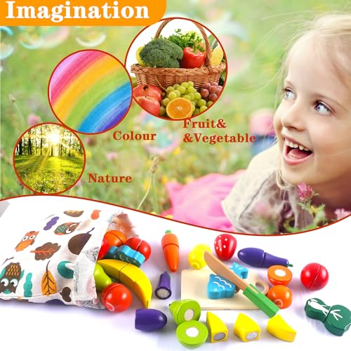 huruirui Juguetes de Madera,Frutas y Verduras Juguetes 2-3Años Cocinita Infantil Comida Juguete Juegos Educativos Madera Cocina Juguete Accesorios Regali di Compleanno di Natale per Bambini