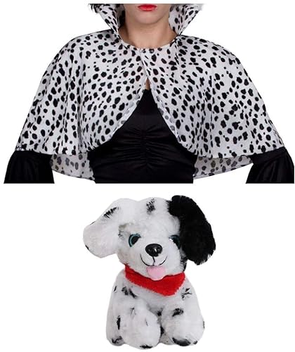 I LOVE FANCY DRESS Disfraz de personaje de libro para adultos, capa dálmata con perro de peluche, accesorios de disfraz de Cruel Madame (tamaño estándar)