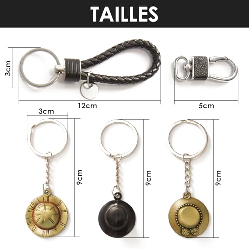 I3C Anime Llavero Cosplay Accesorios,Luffy Straw Hat Llaveros One Piece Straw Hat Luffy Keychain Esqueleto Piratas Cuerda Cuero Unisex