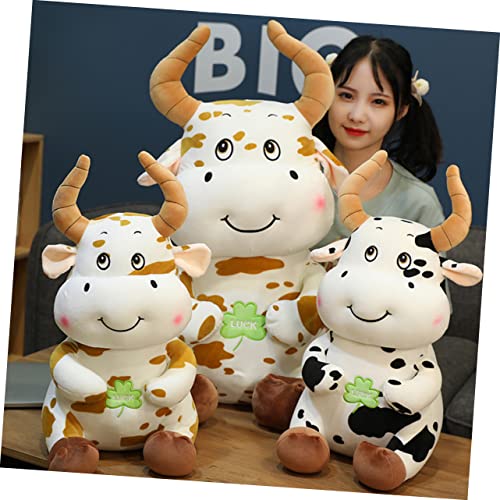 ibasenice 1 Pc Trébol De Vaca De Cuatro Hojas Juego Infantil Decoración China Almohada De Felpa Almohadas De Felpa Vaca De Peluche De Juguete Escultura Escritorio Algodón Blanco Niño