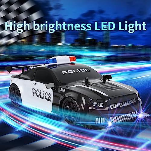 iBlivers Coche Teledirigido, 1:14 RC Drift Coche de Policía 4WD Drift RC Car Vehículo Alta Velocidad Carreras Teledirigido Drifting Coche Regalos Juguete para Niños Adulto Niños