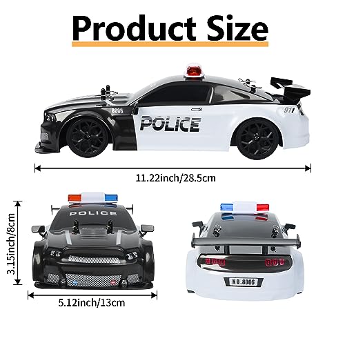 iBlivers Coche Teledirigido, 1:14 RC Drift Coche de Policía 4WD Drift RC Car Vehículo Alta Velocidad Carreras Teledirigido Drifting Coche Regalos Juguete para Niños Adulto Niños