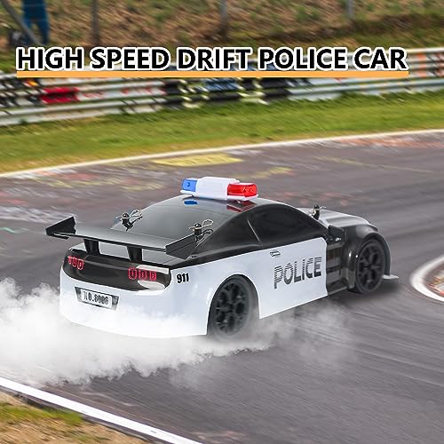 iBlivers Coche Teledirigido, 1:14 RC Drift Coche de Policía 4WD Drift RC Car Vehículo Alta Velocidad Carreras Teledirigido Drifting Coche Regalos Juguete para Niños Adulto Niños