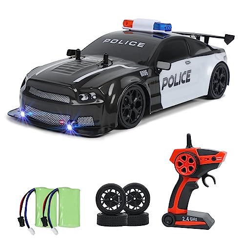 iBlivers Coche Teledirigido, 1:14 RC Drift Coche de Policía 4WD Drift RC Car Vehículo Alta Velocidad Carreras Teledirigido Drifting Coche Regalos Juguete para Niños Adulto Niños