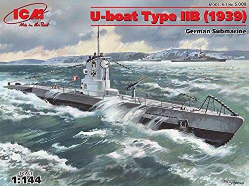 ICM S.009 U-Boat Tipo IIB, 1939 1:144-U-Boat, Submarino alemán, Color Negro (ICMS009)