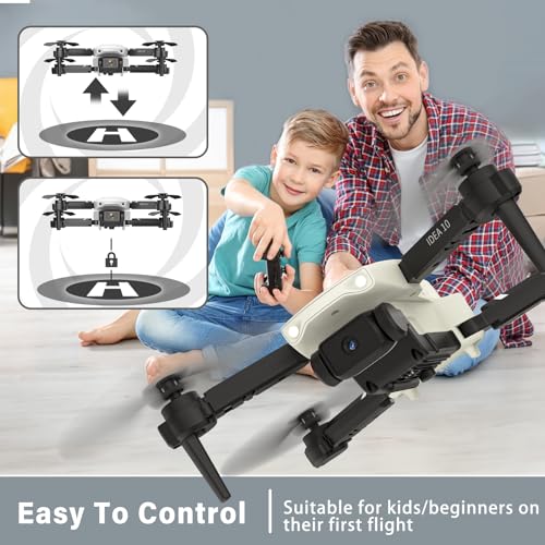 IDEA10 Drone para Niños con Doble Cámara, Plegable Mini Drone con 2 Baterías, FPV Transmisión/Sensor de Gravedad/Posicionamiento Óptico del Flujo, Cuadricóptero RC para los Niños, 18 Minutos de Vuelo