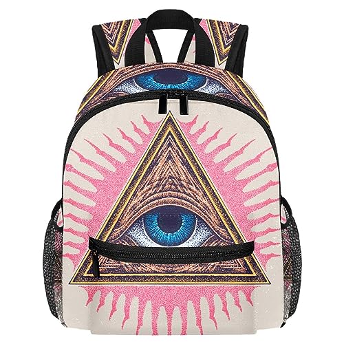 Illuminati Pirámide con el ojo para niños pequeños niños niñas Kindergarten Niños Snack Nursery School Mochila, Multicolor, 10x4x12 in