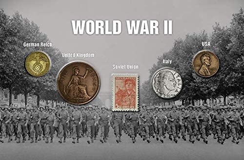 IMPACTO COLECCIONABLES 4 Monedas + 1 Sello, Segunda Guerra Mundial 1939-1945 - Colección en blíster